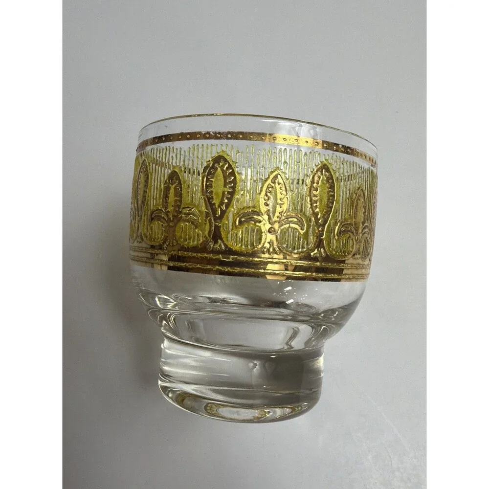 MCM Culver Fleur De Lis Lowball Glasses Set of 4 22KG Gold Citrine Yellow 1960s